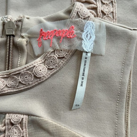 Free People Nude Skyscraper Bodycon Mini Dress Crochet Womens Small S - Picture 5 of 8